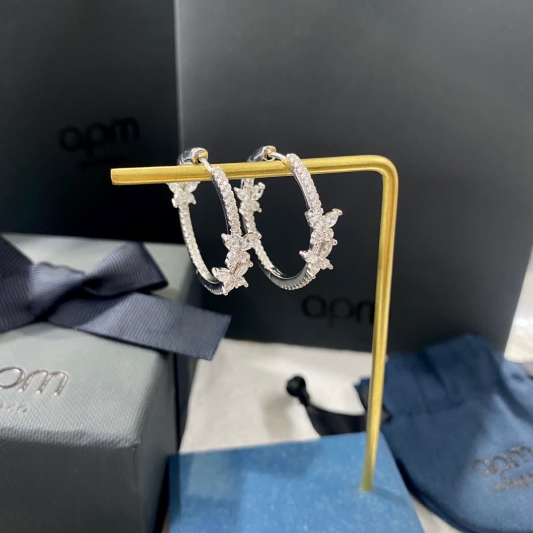 APM Monaco Silver Hoop Earrings with Butterfly Design